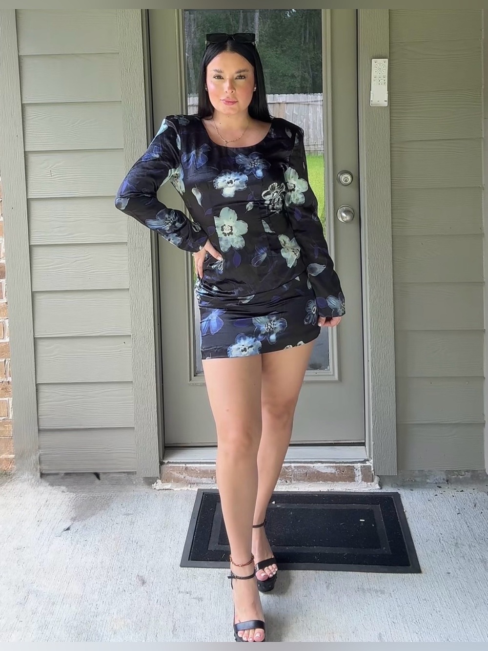 Vintage LA BELLE Floral Satin Mini Dress Size 7 Made USA